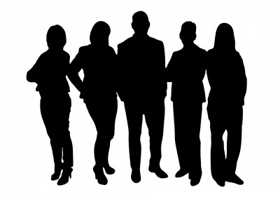 Silhouette of a group of male and female people